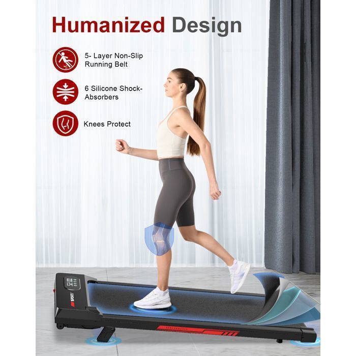 Cinta de correr y caminadora – BIGZZIA – 1-8 km/h – Inclinación del 5 % – Sistema de amortiguación de 5 capas – Control remoto y pantalla LED – Negro