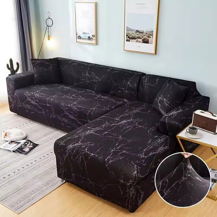 Housse de canapé d'angle,Extensible 2 Pieces 3 Places+2 Places，Revetement De Canape Forme De L Avec Accoudoirs