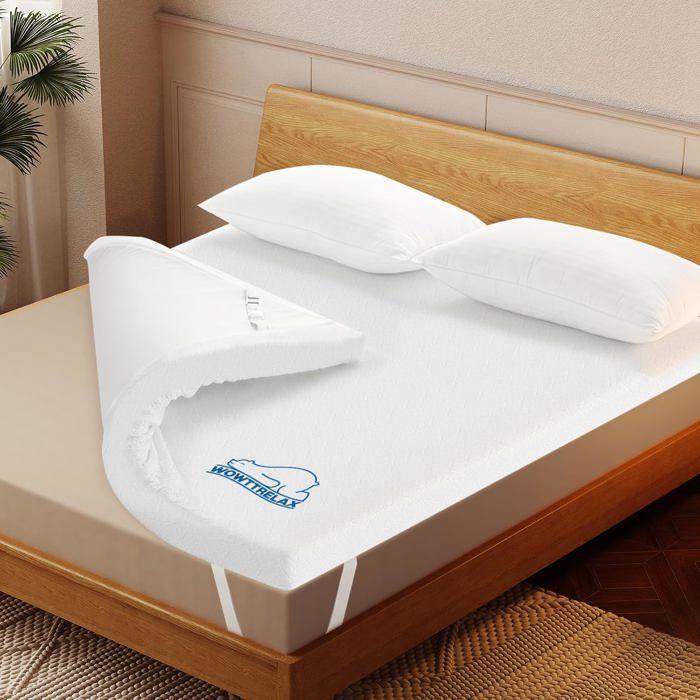 Cubrecolchón reversible de 160x200 cm - Colchón de 6 cm de grosor - Espuma viscoelástica - Diseño de doble cara - con funda lavable