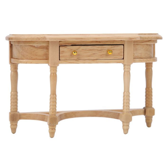 Escritorio de madera en miniatura para casa de muñecas, muebles, mesa semicircular, accesorios, escala 1:12
