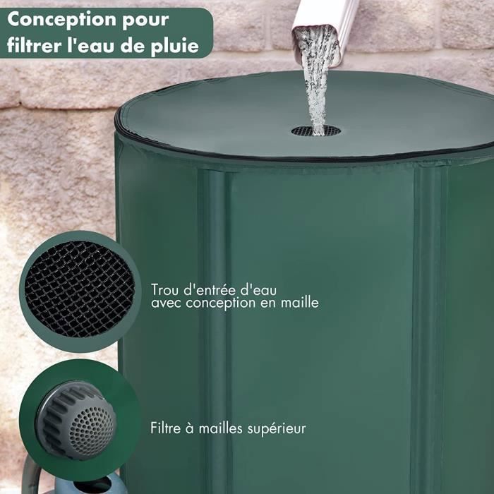 Tanque dobrável de água da chuva de 200 litros com torneira e filtro, coletor/recipiente de água da chuva para uso externo, 60 x 72 cm (A) (Etiqueta)