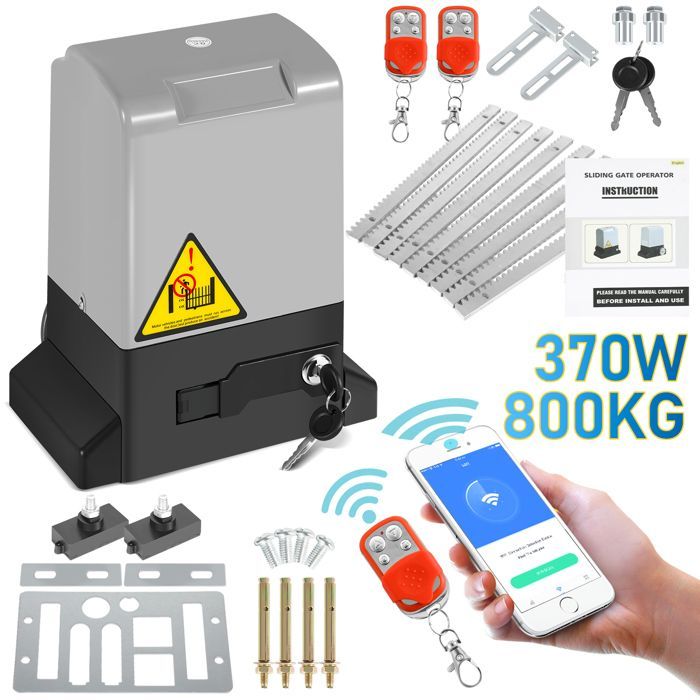 Eulenke 370W Ouvre-porte portail coulissant jusqu'à 800kg Motorisation portail avec fonction Bluetooth APP