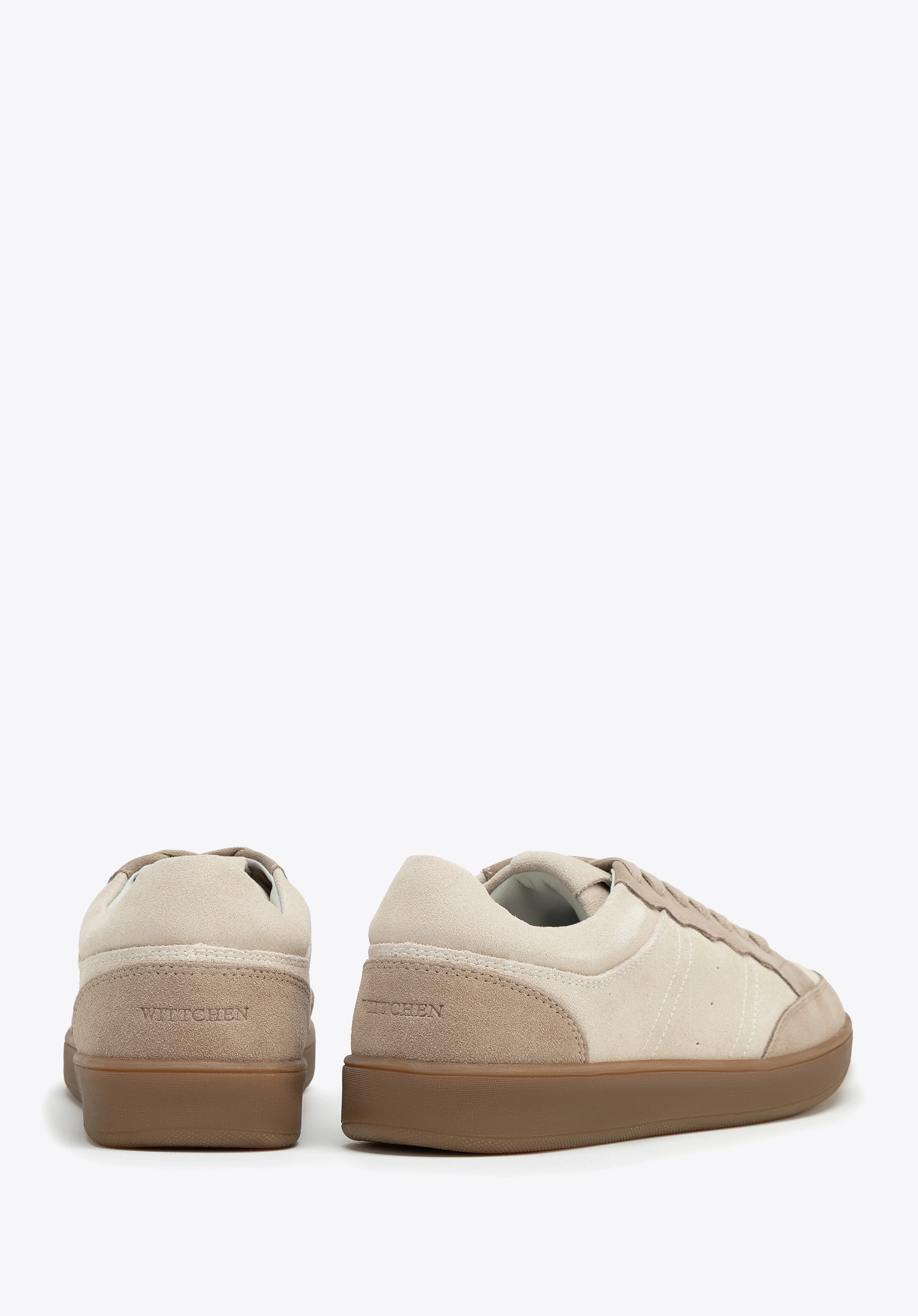 Zamszowe sneakersy z kontrastowymi elementami beżowe