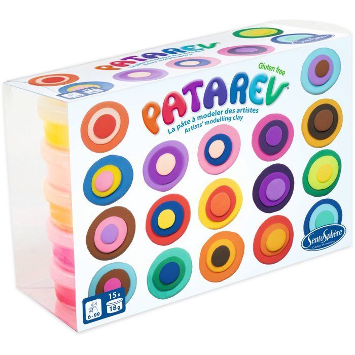 Self-hardening modeling clay - SENTOSPHERE - Patarev - Box of 15 x 18g pots - Various colors - Ages 8+