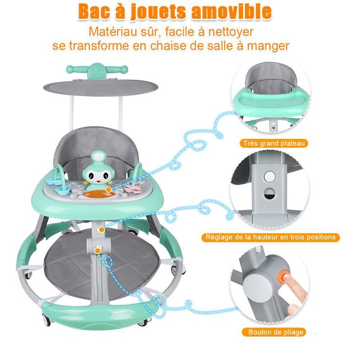 Andador para bebé niño MIPAN - Andador plegable con luz y música - Ajustable - Para bebés de 6 a 18 meses - Verde