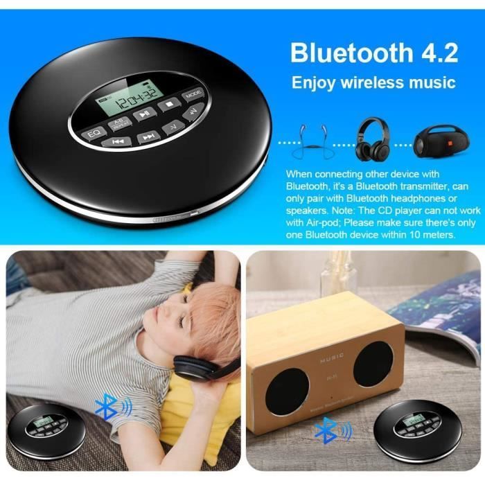 Gueray Bluetooth Portable CD Player Walkman with Headphones, Supports TF Card Playback, CD Player, Anti-Shock Function, Small 62