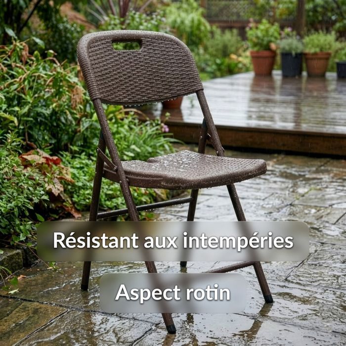sillas plegables con aspecto de ratán, color marrón, resistentes a la intemperie - Prácticas para jardín y patio