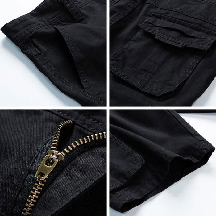Bermuda Homme Cargo en coton Coupe droite Taille standard Multipoches Sans ceinture - Bleu