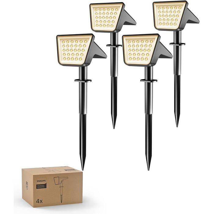 Set of 4 Waterproof Outdoor Solar Spotlights with 28 LEDs, 3000K, Landscape Lighting for Garden