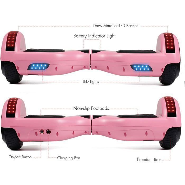 Hoverboard, patinete eléctrico autoequilibrado de 6,5 pulgadas con Bluetooth, ruedas y luces LED para niños y adultos.