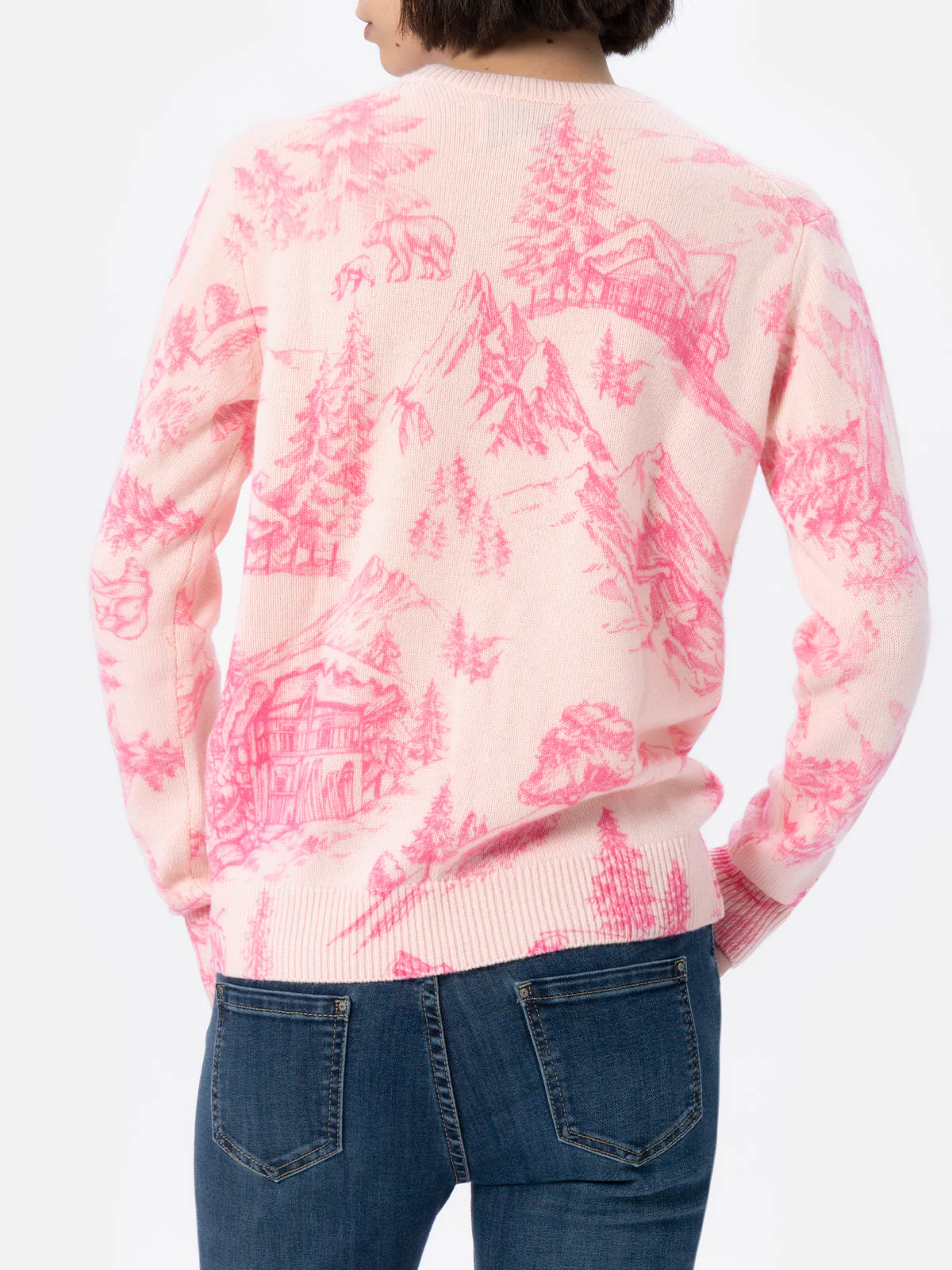 Nieuwe roze damestrui van Queen met Toile de Jouy-print en Cha-borduurwerk.