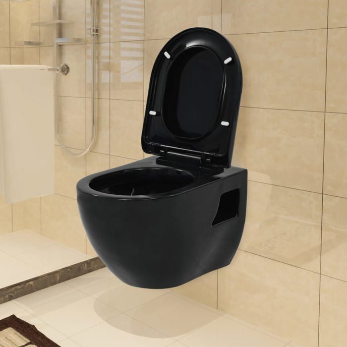 WC sospeso - vidaXL - Nero - Ceramica - Sedile universale - Design moderno