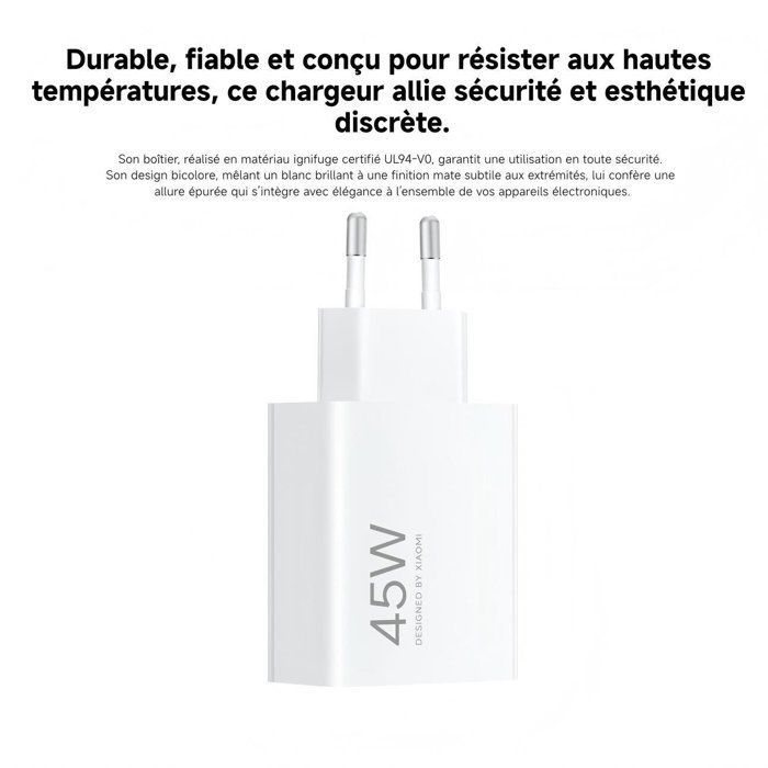 Adattatore di ricarica - Adattatore di alimentazione Xiaomi Turbo Charging da 45 W (Tipo A) - Bianco - Sicuro e resistente