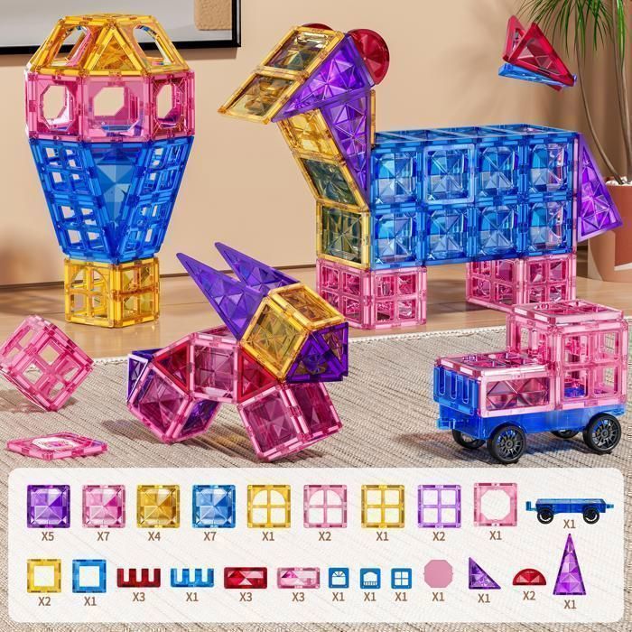 KUKUFUN 52-Piece 3D Magnetic Building Blocks | STEM Educational Toy for Children Ages 3+ | Food-Grade ABS, Guaranteed Safe