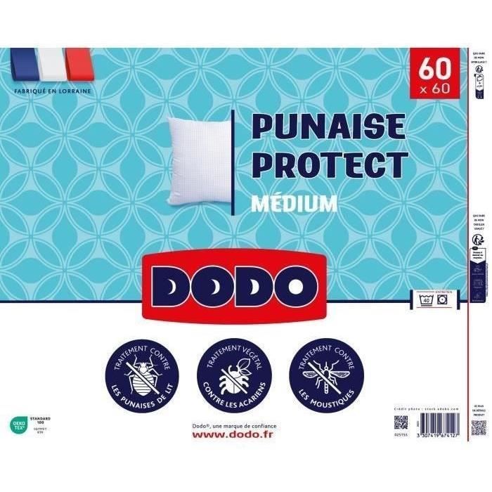 Almohada mediana DODO 60x60 cm - Resistente a chinches y ácaros del polvo - 550 g - Blanca - Fabricada en Francia