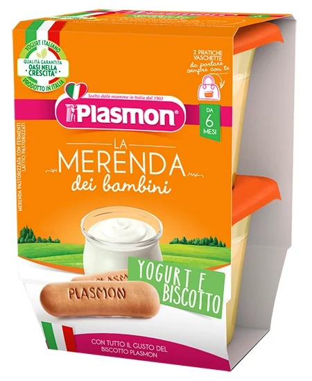 PLASMON Goûter pour enfants Crème de biscuit au yaourt comme source de calcium