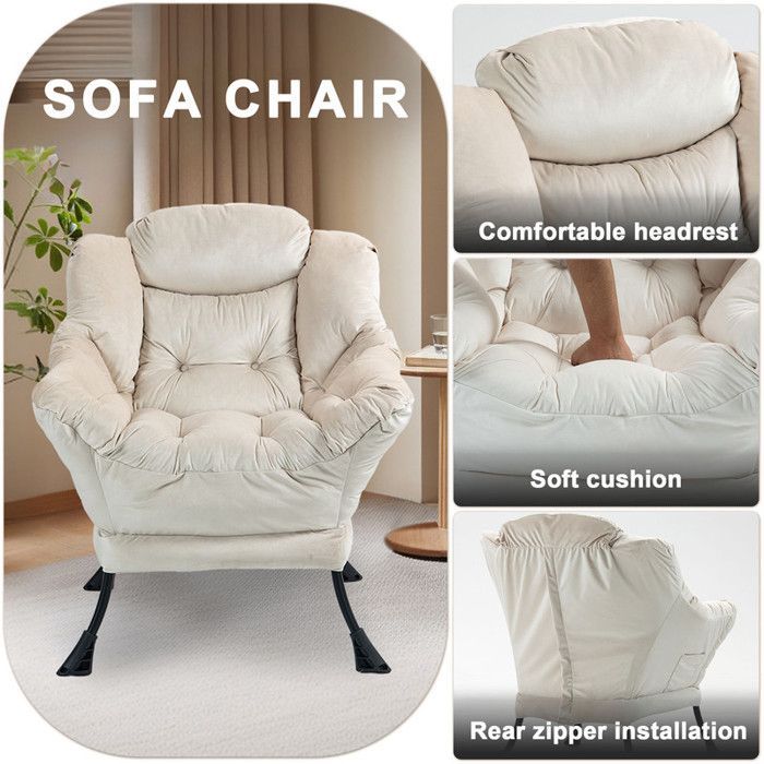 Fauteuil inclinable 75 x 80 x 85 cm, fauteuil à bascule en métal avec poches latérales, fauteuil d'allaitement minimaliste, kaki