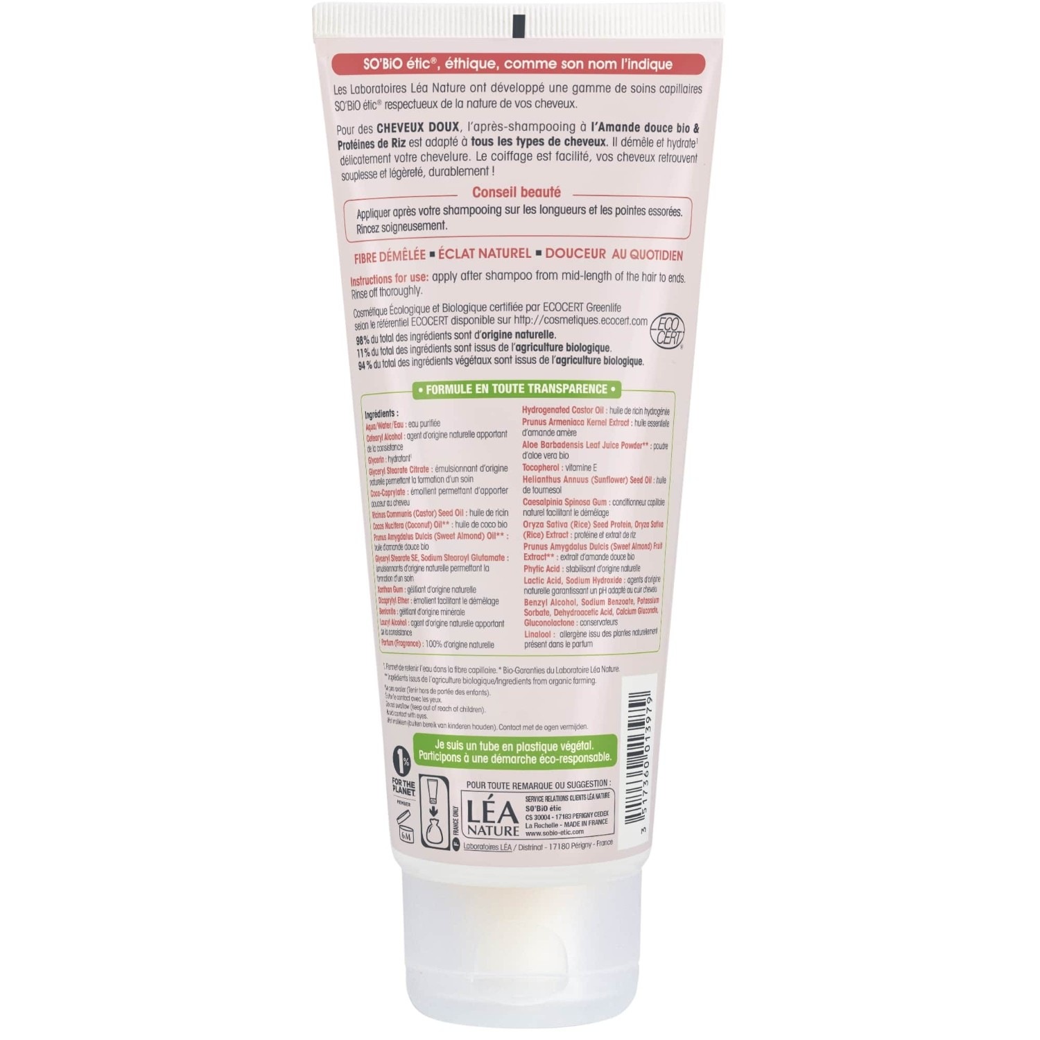 SO BiO étic Après-shampooing cheveux doux, Amande bio & Protéines de riz