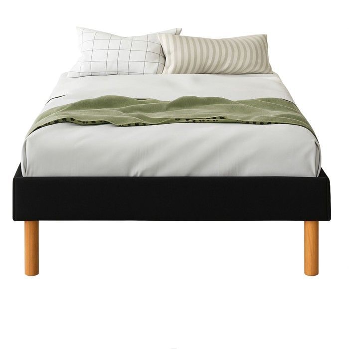 Mina - Stevige en comfortabele zwarte gestoffeerde bedbodem met poten van 20 cm voor matrassen van 90x190 cm - 13 latten - Montage vereist