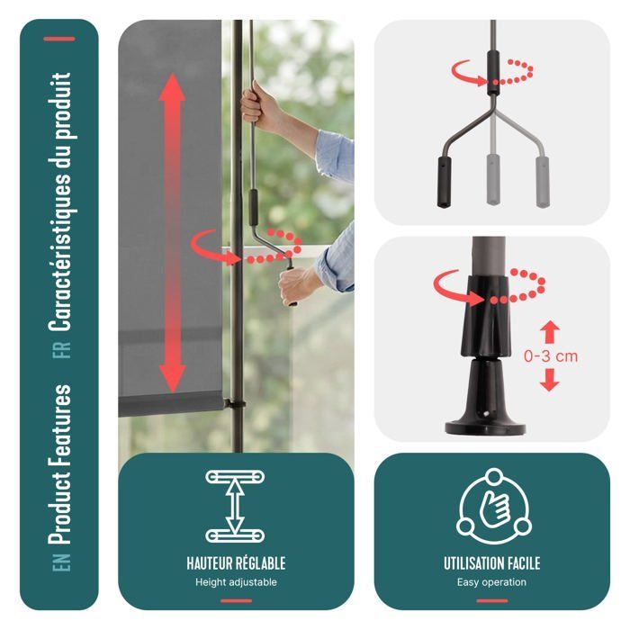 Persiana vertical VOUNOT®, sin necesidad de taladrar, 150x310cm, extensible - Pantalla de privacidad para exteriores para balcón, terraza, jardín - Poliéster - Gris