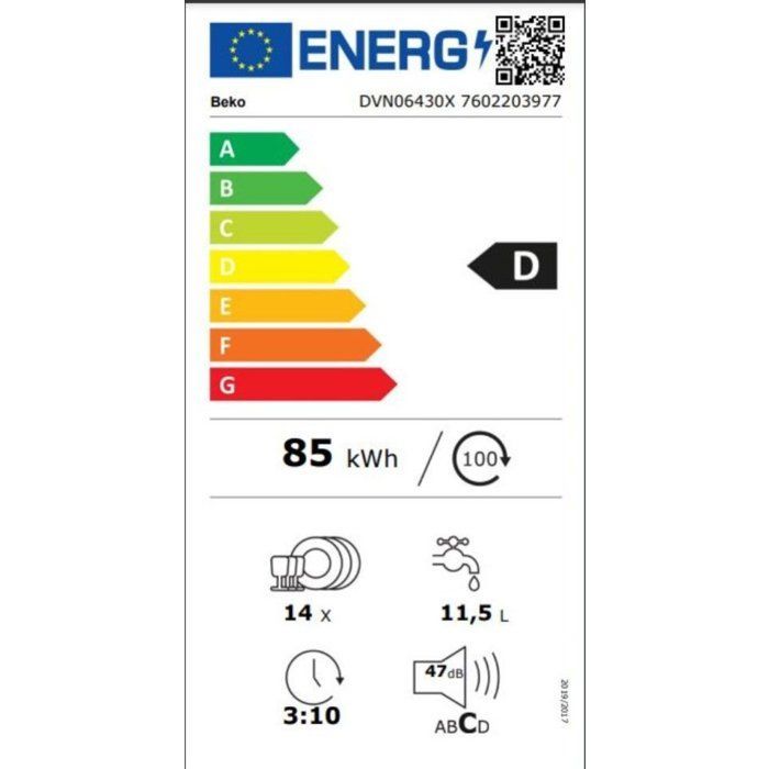 Lavastoviglie a libera installazione BEKO serie b100 DVN06430X - 14 coperti - Larghezza 60 cm - 47 dB - Apertura automatica della porta - Acciaio inossidabile