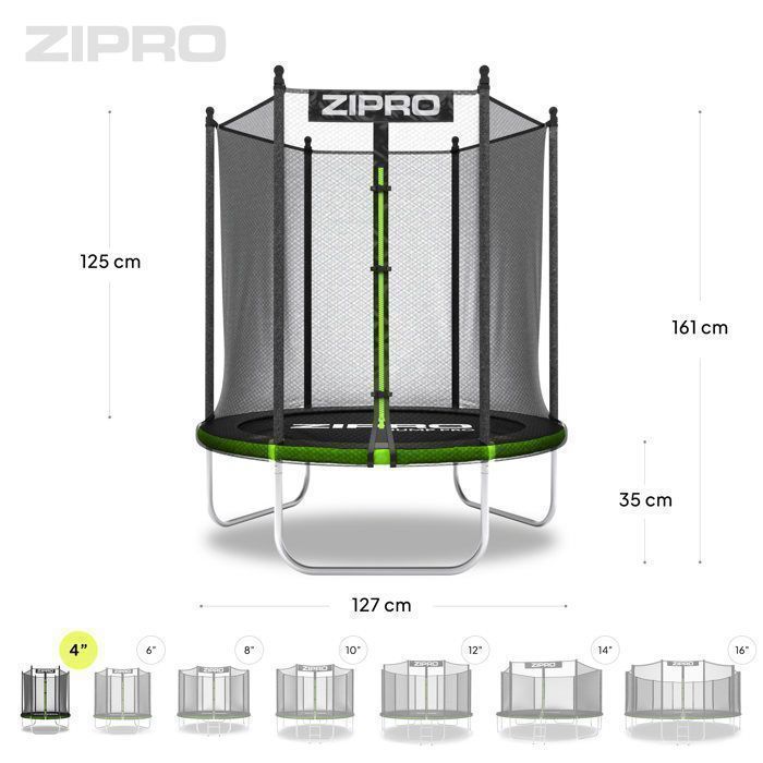 Garden Trampoline - ZIPRO - JumpPro OUT - 4FT Ø 127 cm - Quick Assembly - Enhanced Safety - Outdoor