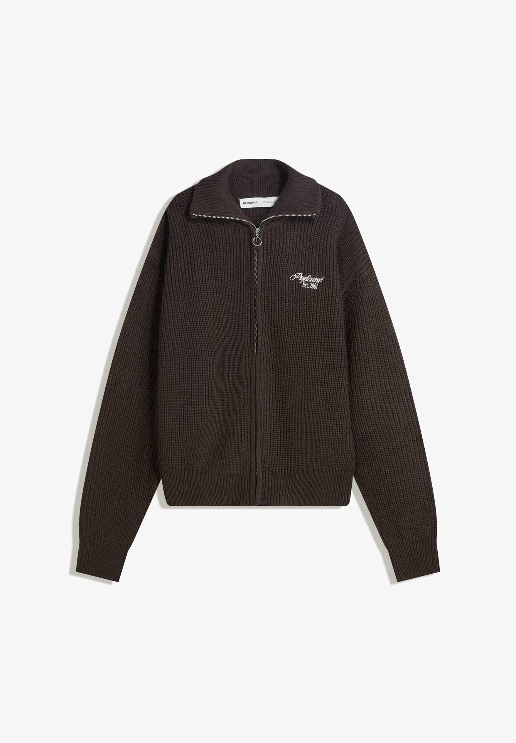 Cardigan Bershka ricamato e testurizzato - marrone scuro