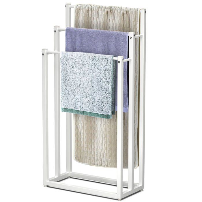 Suporte de toalhas de chão VOUNOT® - Suporte de 3 níveis - Metal - Branco