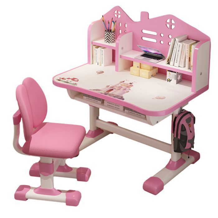 Kinderschreibtisch- und Stuhlset, höhenverstellbar, mit Ablage und Schublade, rosa, 105 x 72,5 x 48,5 cm
