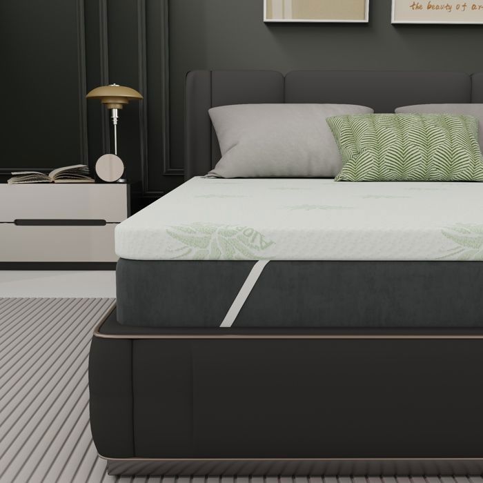 Cubrecolchón de espuma viscoelástica de 90x200 cm (5 cm) + Colcha de tela Aloe - Zonas ergonómicas - Para colchones de cama doble