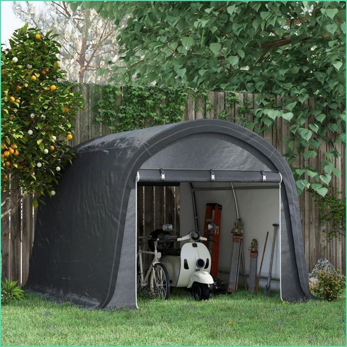 Cochera Outsunny - 3x3m, protección UV, impermeable, acero/PE - Gris
