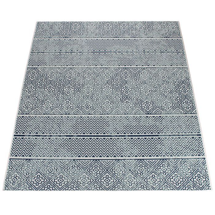 Tappeto da esterno Paco Home. Resistente alle intemperie. Balcone/Cucina. Stile marocchino vintage/moderno. Blu/Crema. 120x170 cm