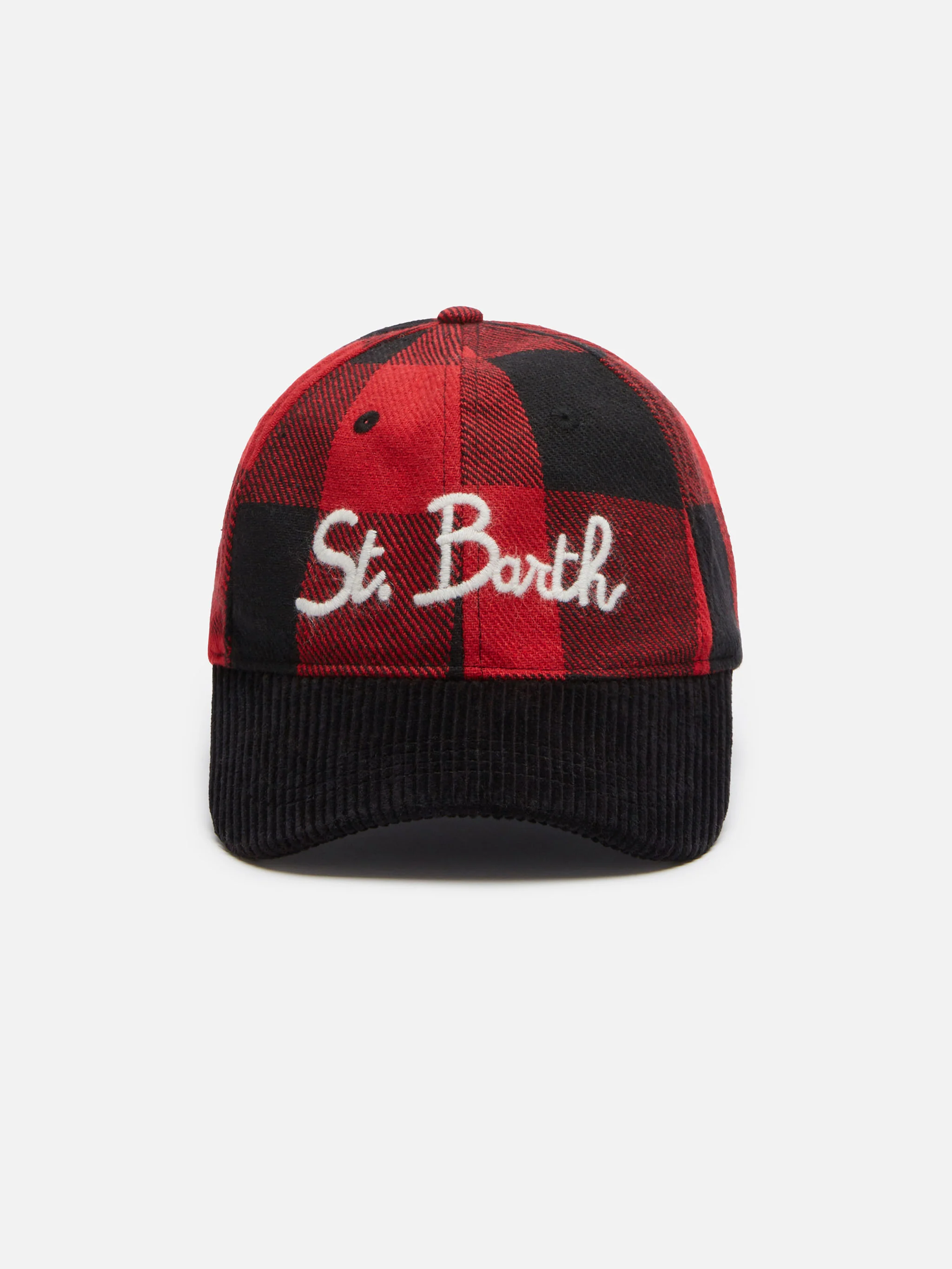 St. Barth geborduurde geruite vilten baseballpet