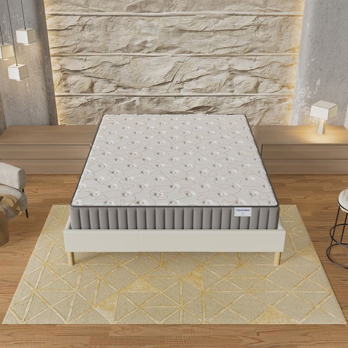 Colchón + Base de cama (180 x 200 cm) - Colchón de espuma viscoelástica Orionis de 22 cm + Base de cama de madera estable, Funda de tela blanca