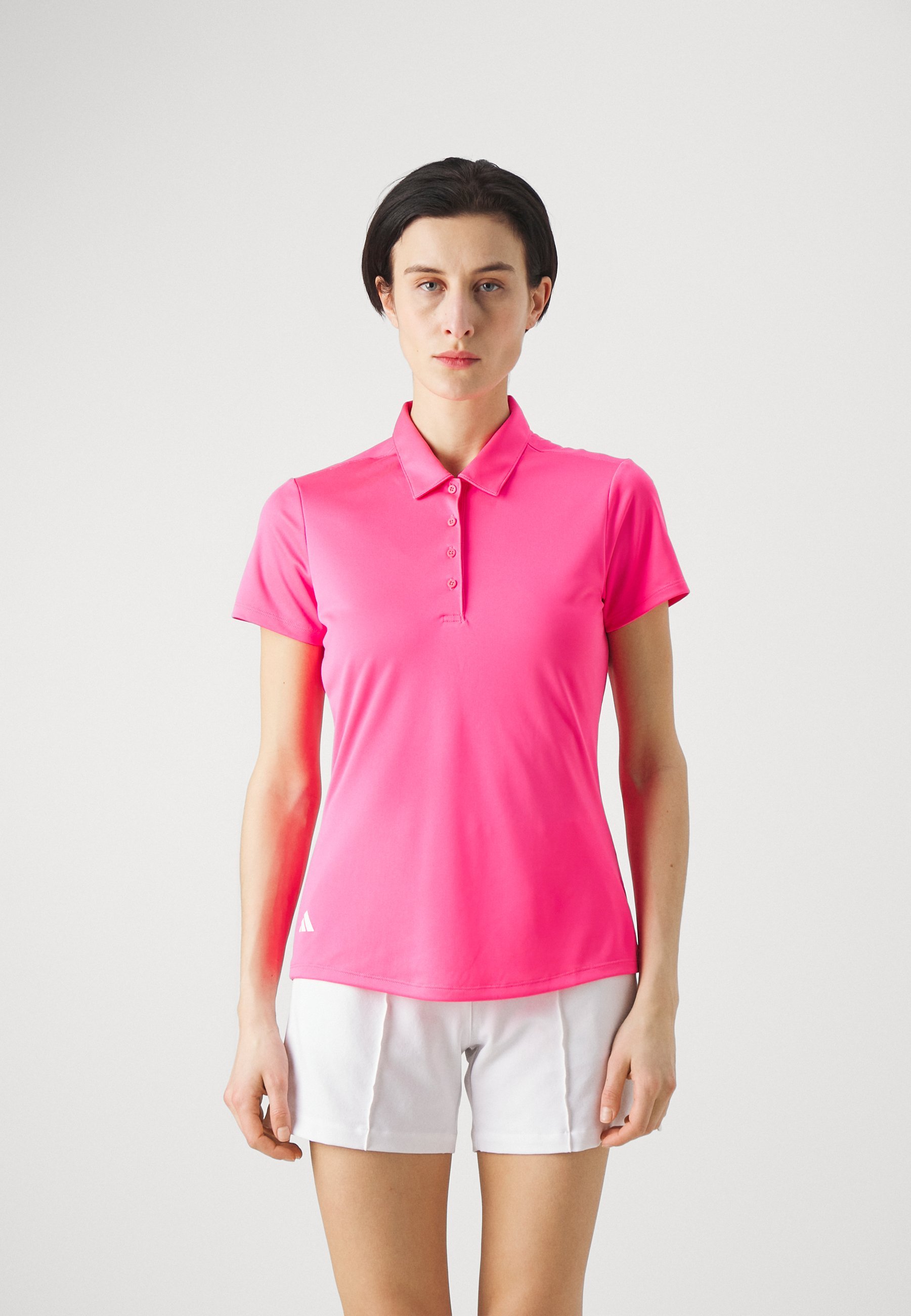 Camisa polo feminina adidas Golf Solid Performance de manga curta - rosa solar