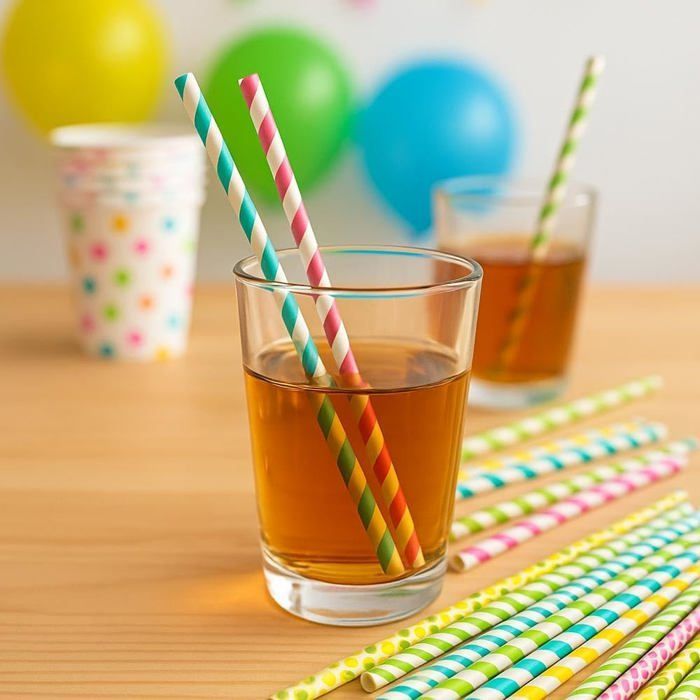 Set of 50 multi-coloured striped paper straws for parties, birthdays, cocktails - Size 20 cm