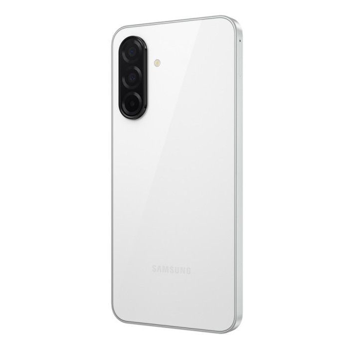 Smartphone Samsung Galaxy A26 5G blanco, 6 GB de RAM y 128 GB de almacenamiento.