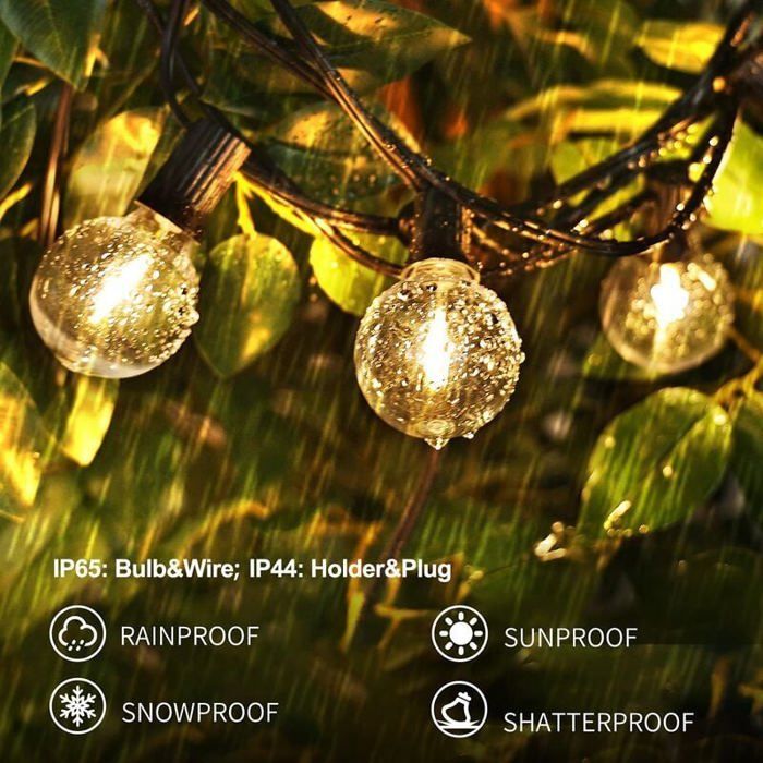 Outdoor String Lights, 15M LED G40 String Lights with 25+2 Replacement Bulbs, Connectable Decorative String Lights for Garden