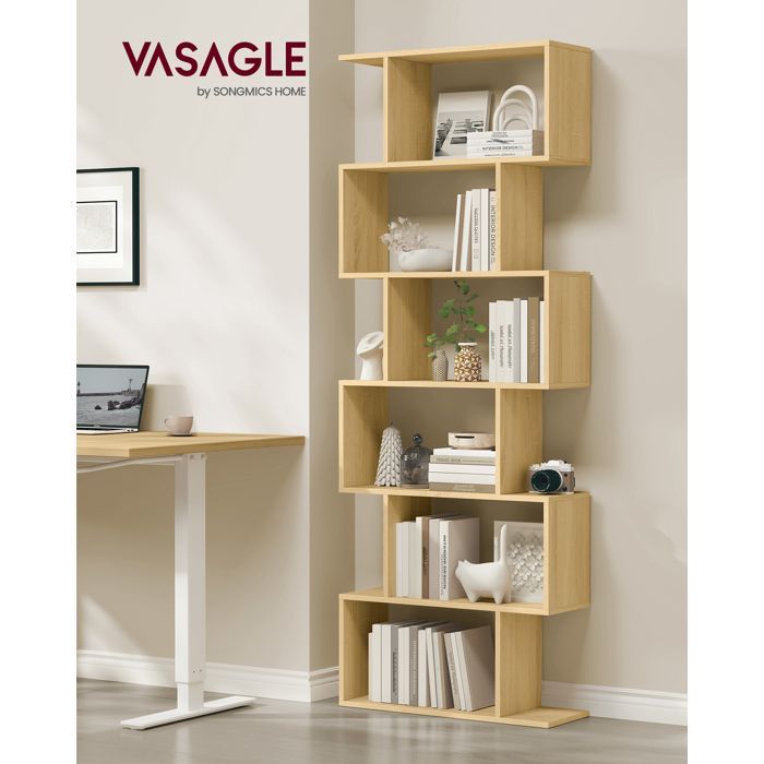 Boekenkast met 6 planken, opbergkast, kamerscherm, voor woonkamer, slaapkamer, kantoor, natuurlijke eikenkleur
