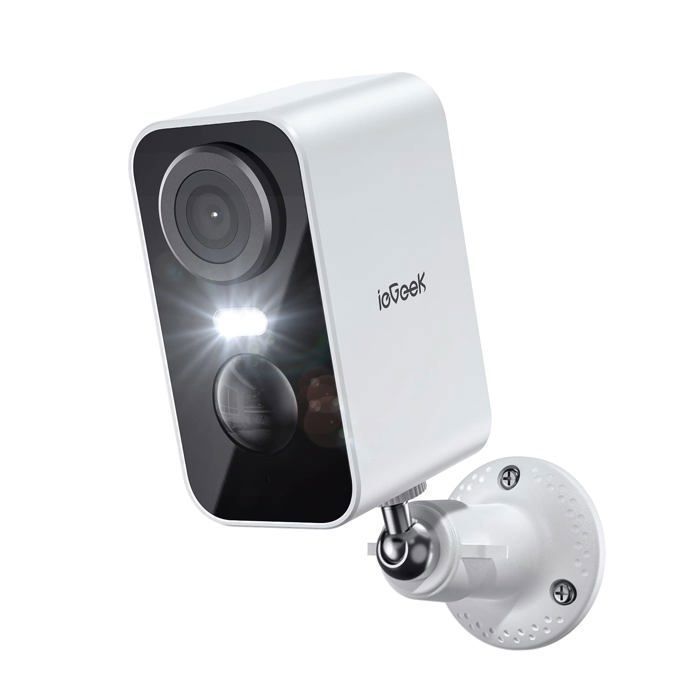 Cámara de seguridad inalámbrica WiFi para exteriores ieGeek 2K con batería, visión nocturna a color, sensores de IA y PIR, detección de movimiento y detección de audio, clasificación IP65.