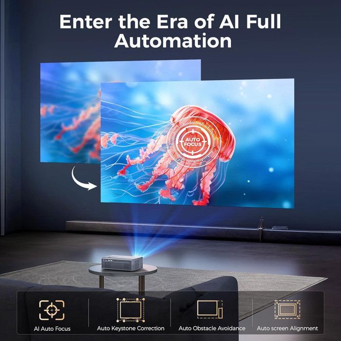[Foco Elétrico] Projetor Isinbox 4K Android com Wi-Fi 6, Bluetooth 5.3, conecta-se a PCs, pen drives, jogos e celulares.