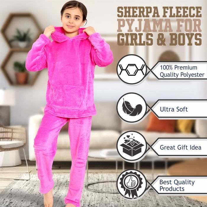 A2Z 4 Kids Warm Fleece Hooded Twosie Pajamas for Girls and Boys, Sleepwear Set, Ages 5-13 Years