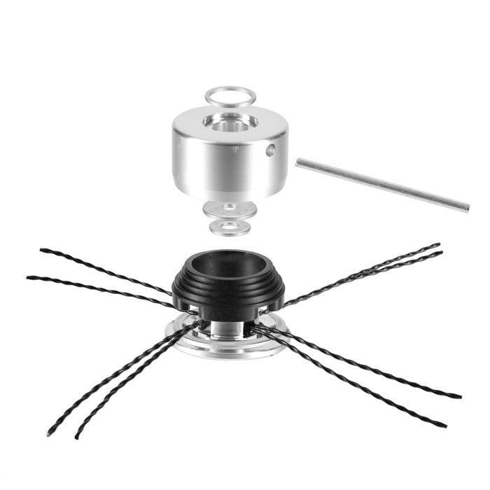 Cabezal universal de aluminio para desbrozadora con 4 hilos de nailon trenzados (3 mm).