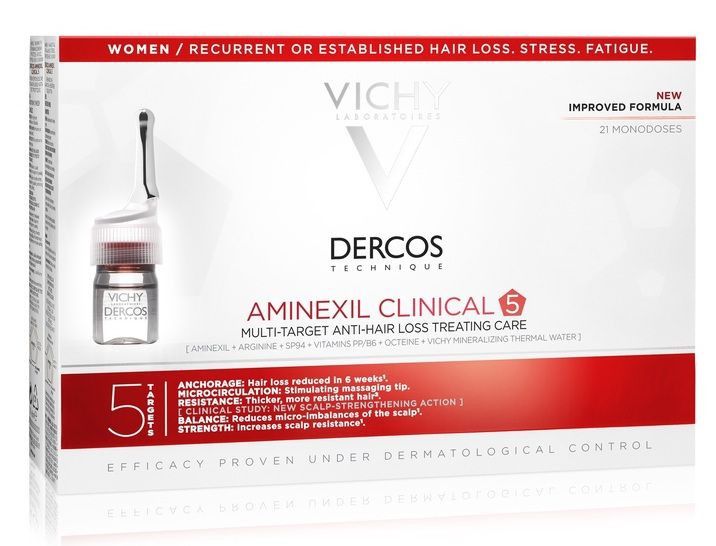 „Dercos Aminexil Clinical“ moterims skirtos ampulės nuo plaukų slinkimo Šampūnai nuo plaukų slinkimo iš vaistinių