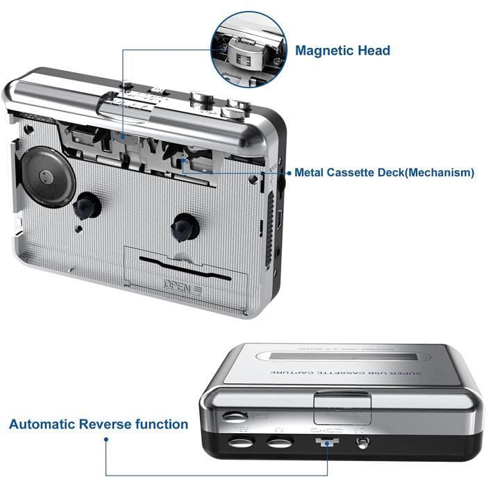 CD Player, Portable Cassette Player, Audio Cassette to MP3 Converter, Convert Walkman Cassette to MP3 via
