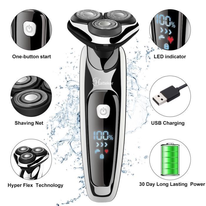 HATTEKER Men's Electric Rotary Shaver Beard Trimmer Removes Nose and Ear Hair Cordless USB Rechargeable Classic