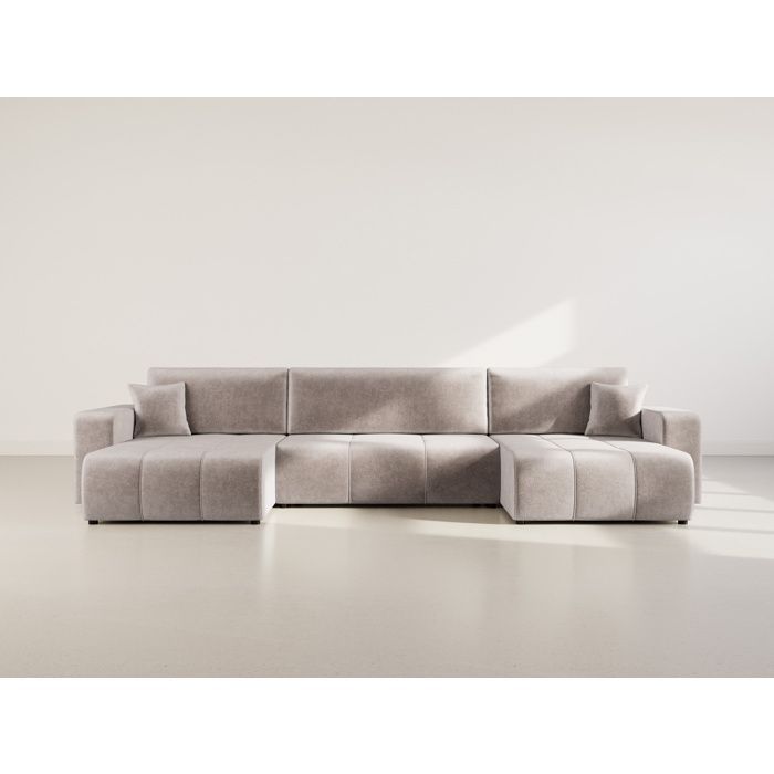 Nicole - Divano letto panoramico a forma di U a 7 posti con contenitore, in tessuto - Grigio chiaro