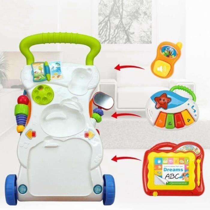 PIMPIMSKY Trotteur bébé 3 en 1, Jouet de marcheur musical vitesse réglable pour bébé plus de 9 mois