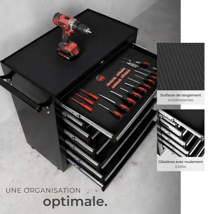Servante d'atelier - TECTAKE - Servante d'atelier en acier avec 7 tiroirs 69 x 33 x 79 cm - Noir