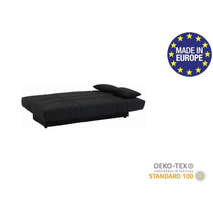 Canapé convertible clic clac 3 places - Tissu Noir - L 190 x P 92 cm - DREAM - Style Contemporain